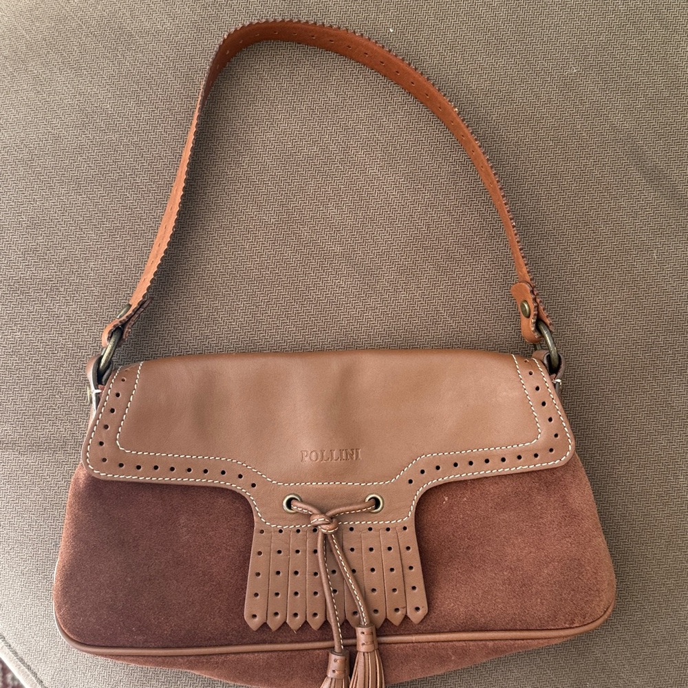 Pollini Tan and Brown Leather Handbag